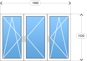 Окно трехстворчатое 1890x1520